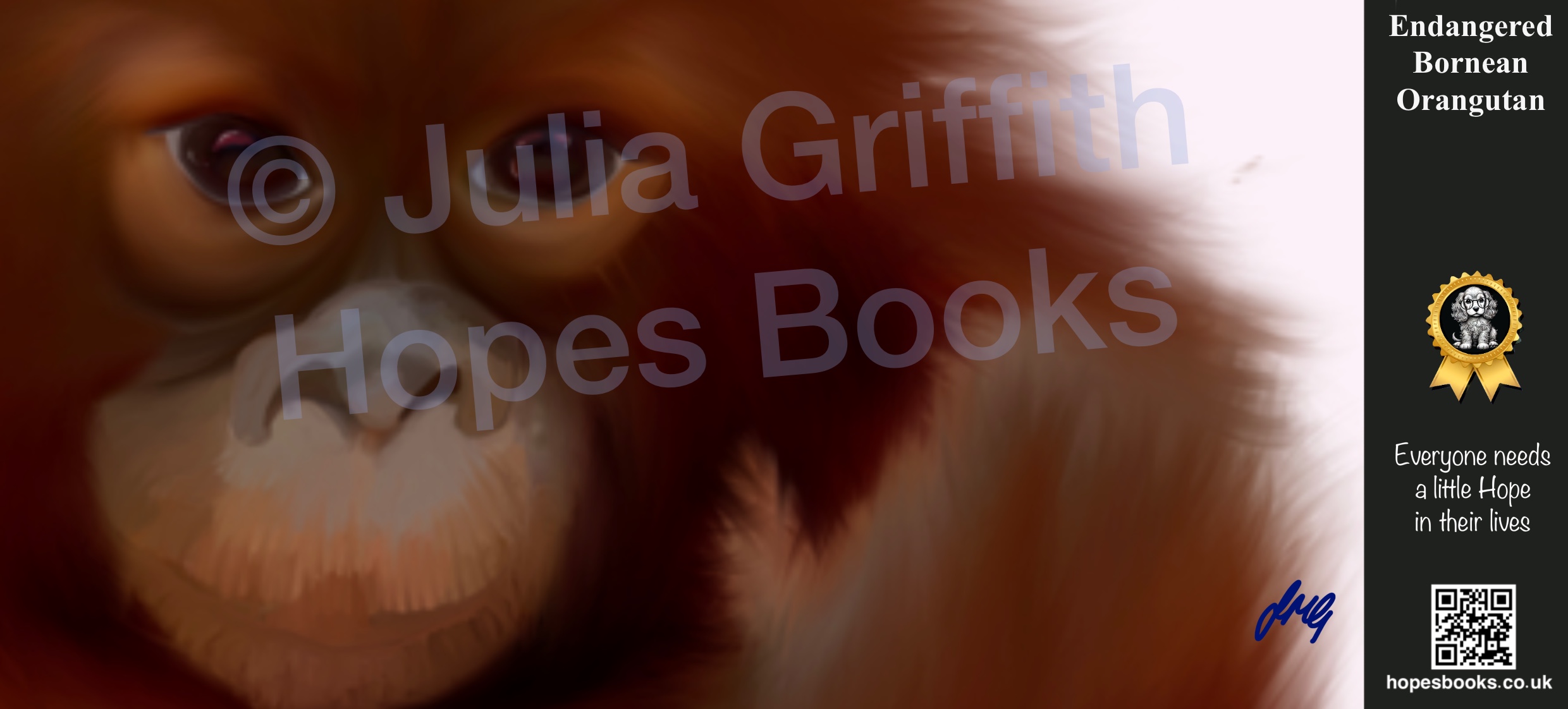 Full Endangered Bornean Orangutan mug design featuring original orangutan wildlife artwork by Julia Griffith.
