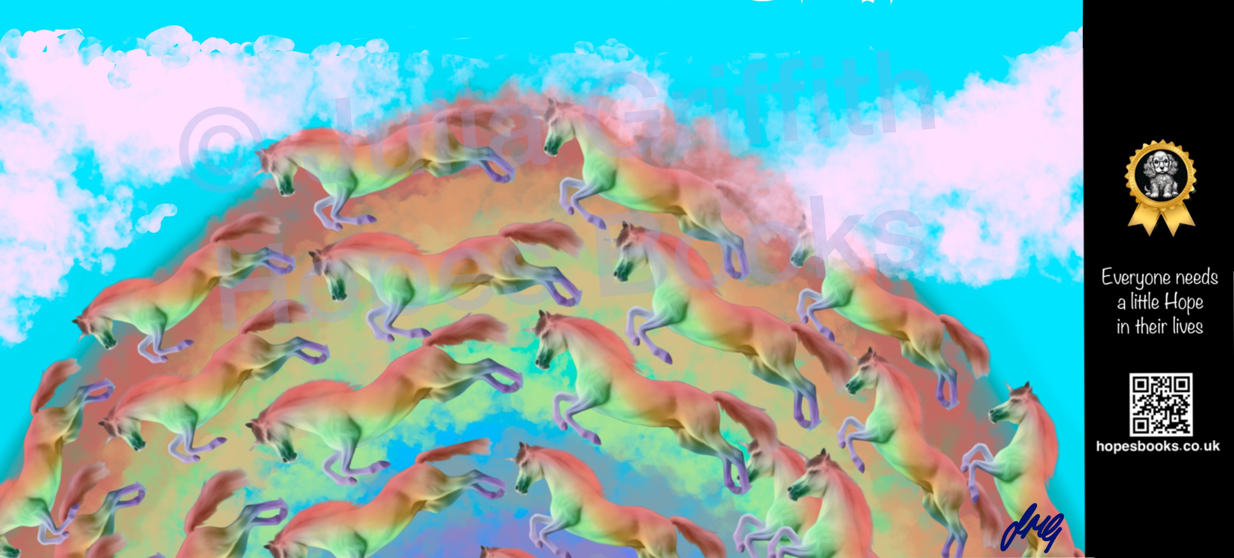 Full Rainbow Horses mug design featuring original colourful horse artwork by Julia Griffith.